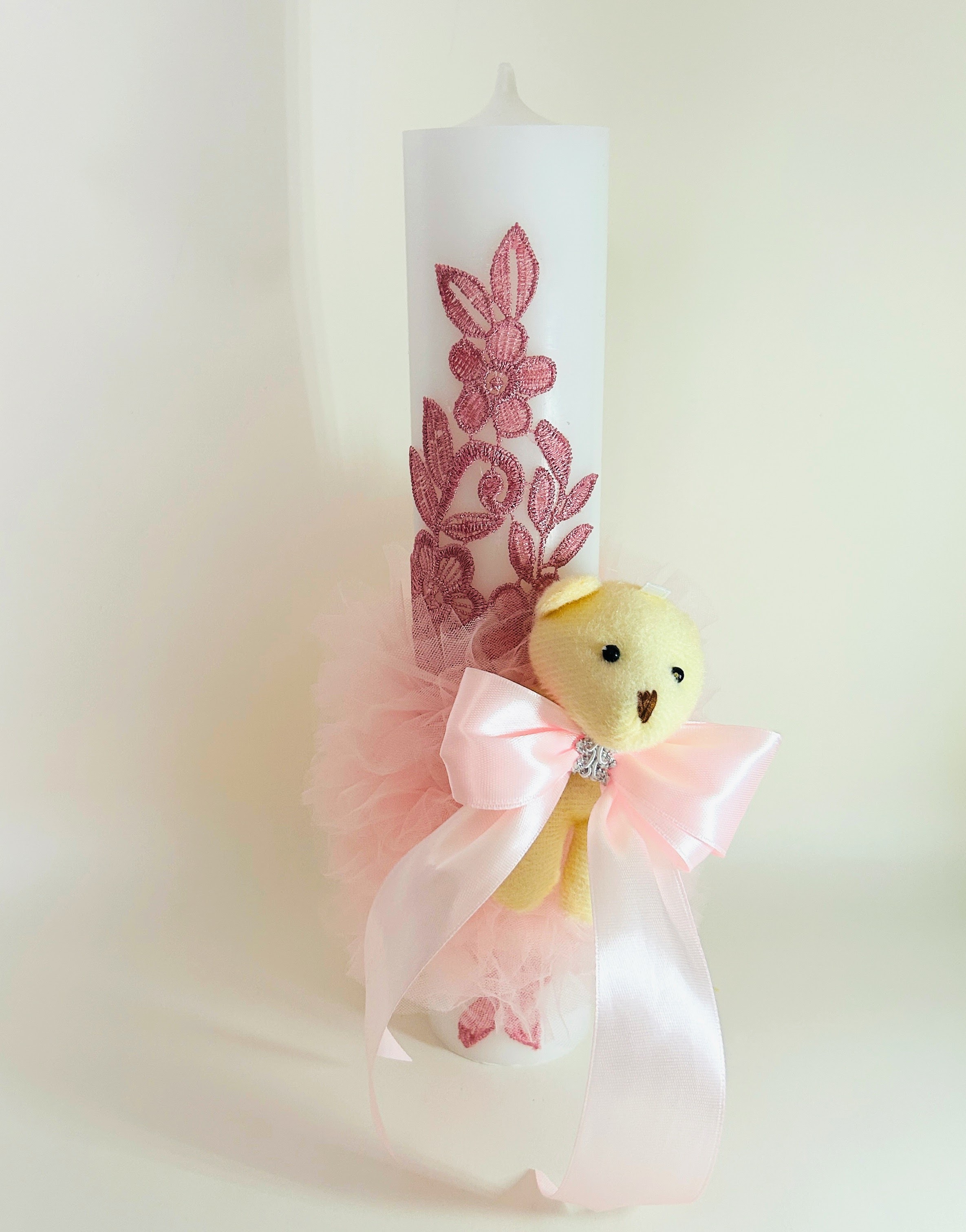 Lumânare de botez Dantela Roz